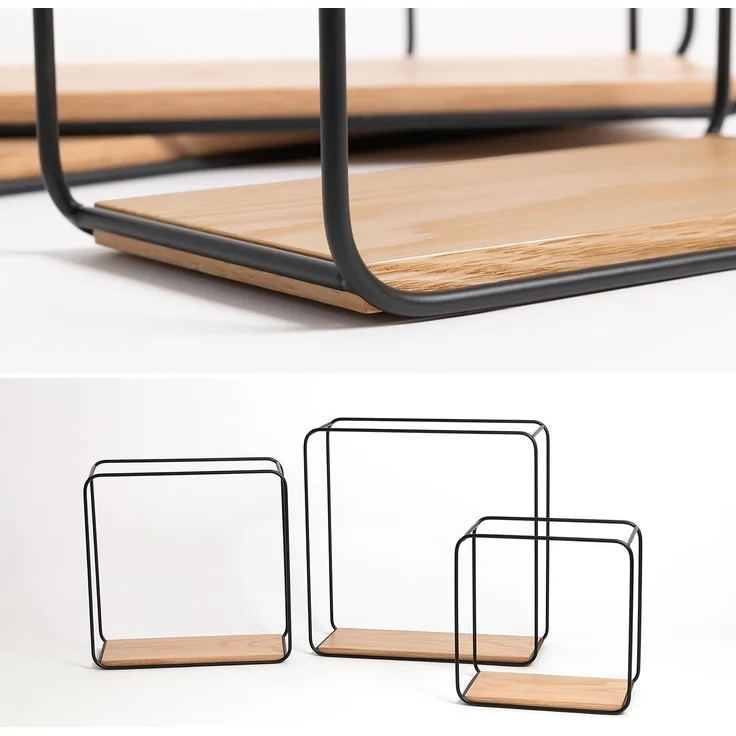 Kazai. Wandregal-Set -Jona- | 3-Teiliges Hängeregal aus Metall und Echtholz-Veneer | Wanddeko und Ablage für Bad, Wohnzimmer, Küche, Schlafzimmer und mehr | Eiche – Bild 4