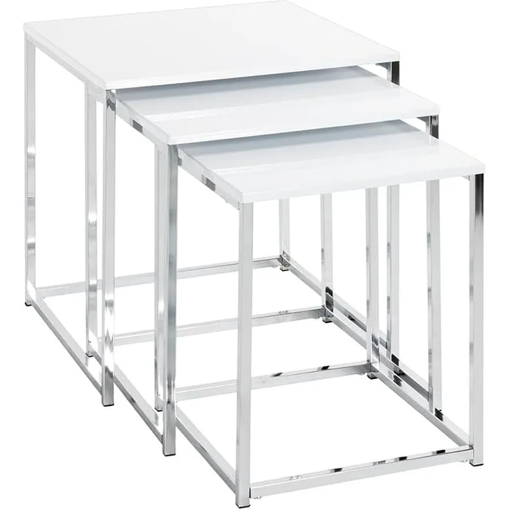 HAKU Möbel Beistelltisch 3er Set - chrom-weiß - H. 36/39/42cm x B. 29/34/39cm - HAKU-33383