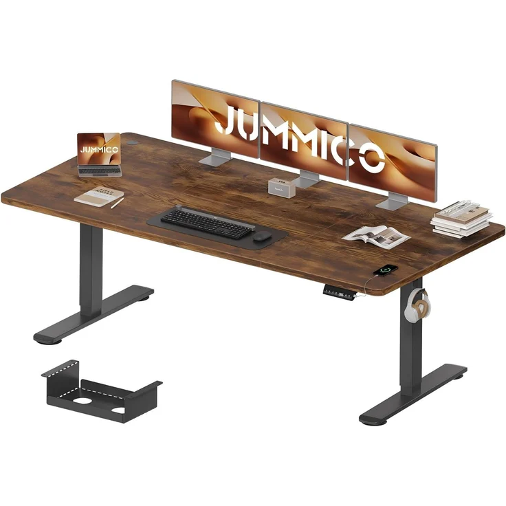 JUMMICO Höhenverstellbarer Schreibtisch 200x80 cm mit Kabelwanne, Höhenverstellbar Elektrisch Stehpult mit USB-Buchse, Computertisch, Ergonomischer Steh-Sitz Tisch, Bürotisch, Vintage-Braun