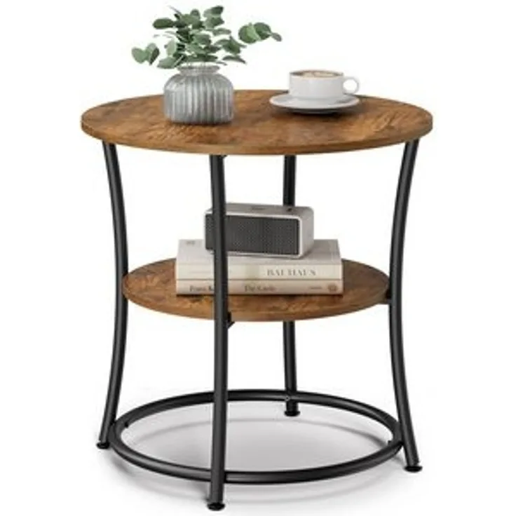 Vasagle Beistelltisch,, 2 Ablagen, einfacher Aufbau, Stahlrahmen, Industrie-Design, vintagebraun-tintenschwarz, 55 x 55 x 55 cm