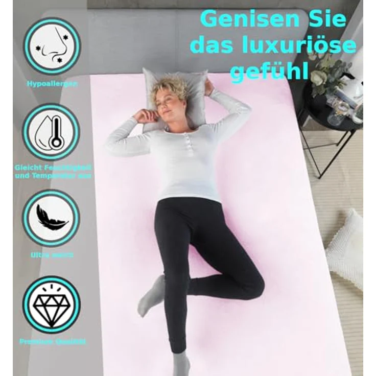 MALIKA® Premium warme Spannbettlaken Cashmere-Touch Bettlaken Jersey Fleece Spannbetttuch Laken, Farbe:Rosa, Größe:120x200 cm – Bild 4