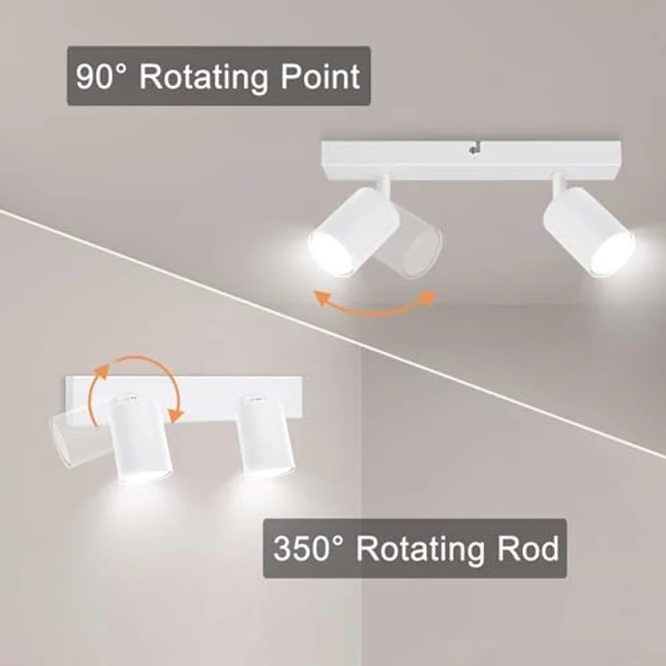 Ketom Deckenstrahler 2 Flammig LED Weiß, Schwenkbare GU10 Deckenleuchte für Küche, Wohnzimmer und Schlafzimmer, Einfache Installation, Rostfreies Matt Design – Bild 2