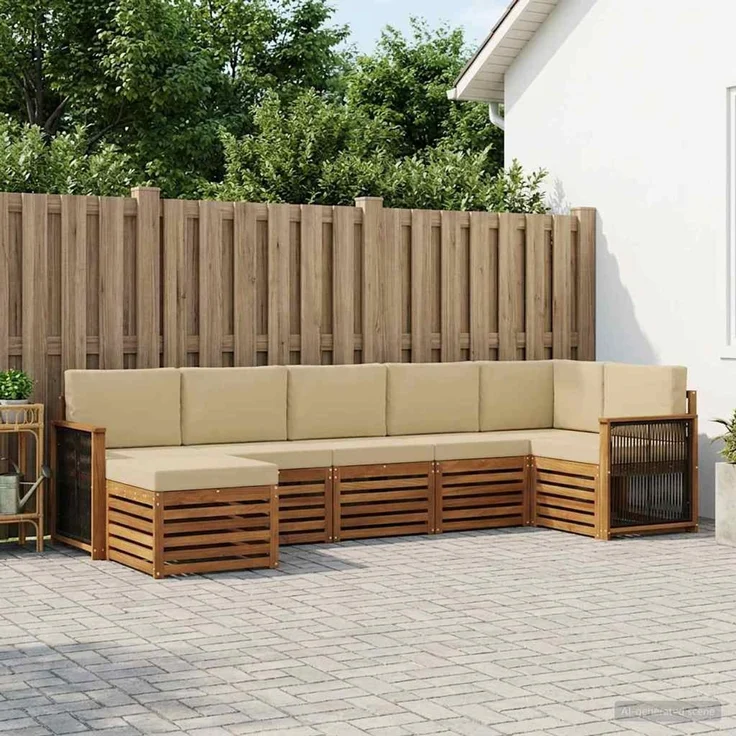 vidaXL Outdoor-Sofagarnitur 7 stk. 6-Sitzer Natur und Beige 3384624 – Bild 1