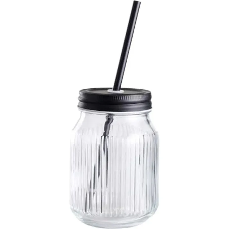 Trinkglas ca. 0,45 L Trinkgefäß ca. 8 x 13 cm in Schwarz Glas rund gestreift
