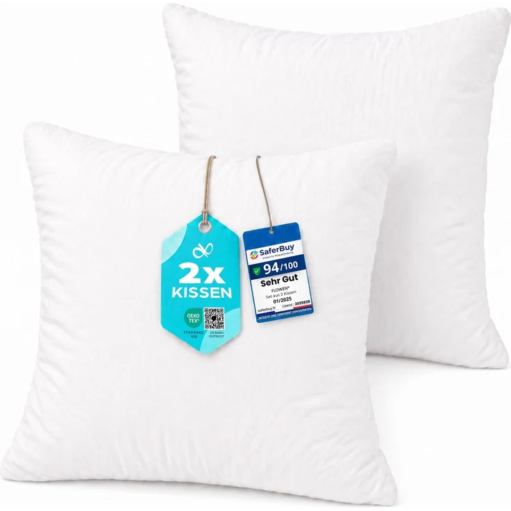 Flowen Kissen 65x65 Kopfkissen 2er Set für Sofa und Bett Innenkissen Hypoallergene Anti-Milben Kissenfüllung mit Weicher Gesteppter Kissenbezug 100% Polyester für Haus/Hotel