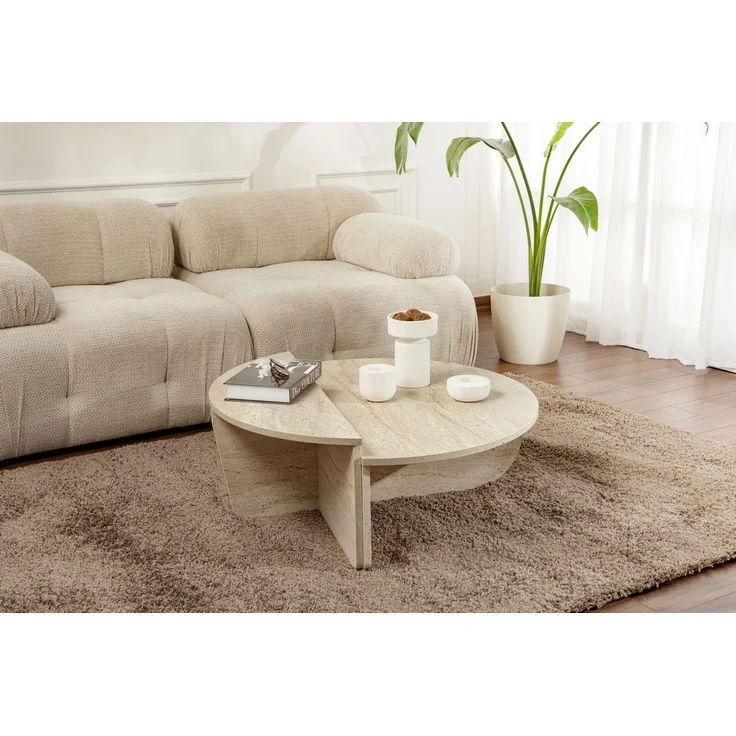 Vente-unique - ALOEVA Couchtisch Holz, Platte Beige - B 60 cm x H 30 cm x L 90 cm – Bild 3