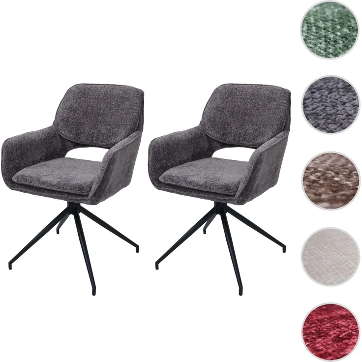 2er-Set Esszimmerstuhl HWC-N74, Küchenstuhl, drehbar Auto-Return, Stoff Chenille (490g/m²) ~ dunkelgrau – Bild 10