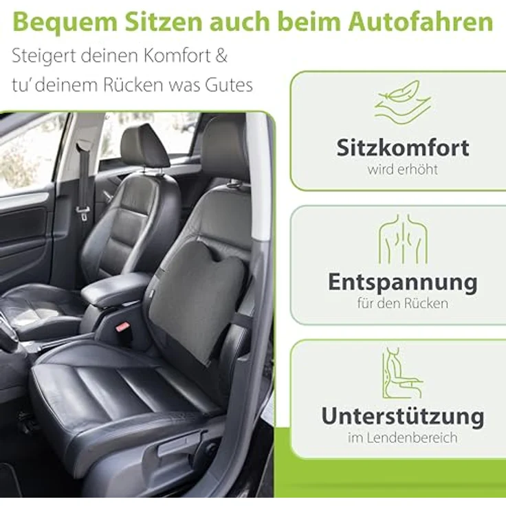 feela.® Ergonomisches Rückenkissen für Auto- und Bürostühle, Gedächtnisschaum-Rückstützkissen mit verstellbarer Passform, Dunkelgrau – Bild 2