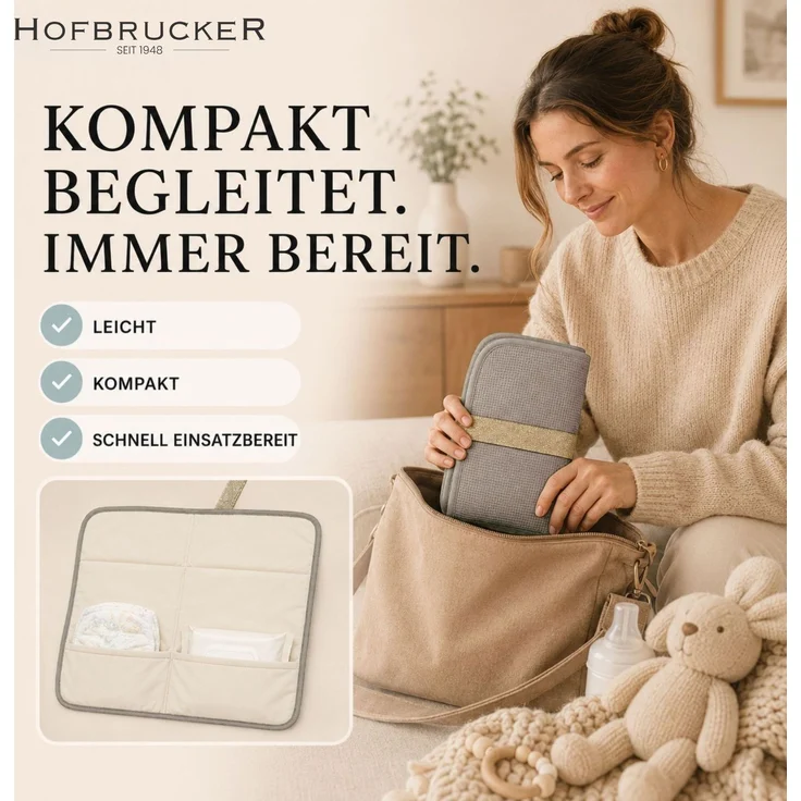 Hofbrucker® Windeltasche mit Wickelunterlage für unterwegs, faltbare Wickelclutch mit Organizer für Windeln & Feuchttücher, Abwischbar, Must Have für die Baby Erstausstattung (Taupe) – Bild 2