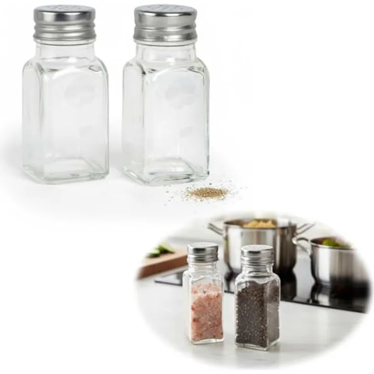 LS-LebenStil Salz- / Pfefferstreuer 2-fach Glas Salzstreuer Pfefferstreuer Set 10cm Silber / Transparent, (Bistro Borosilikatglas Silber Transparent Durchsichtig - Tischset Salt & Pepper - Edelstahldeckel für Salz und Pfeffer Geschenk Einzug Einweihung...