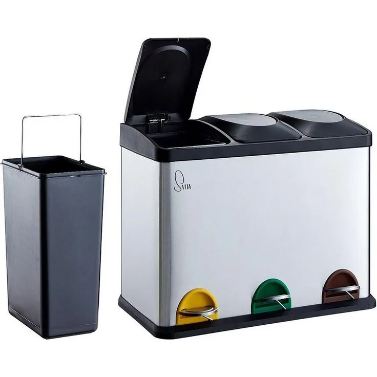 SVITA TC3X15 Mülleimer Papierkorb Edelstahl Treteimer Abfalleimer Recycling 45L