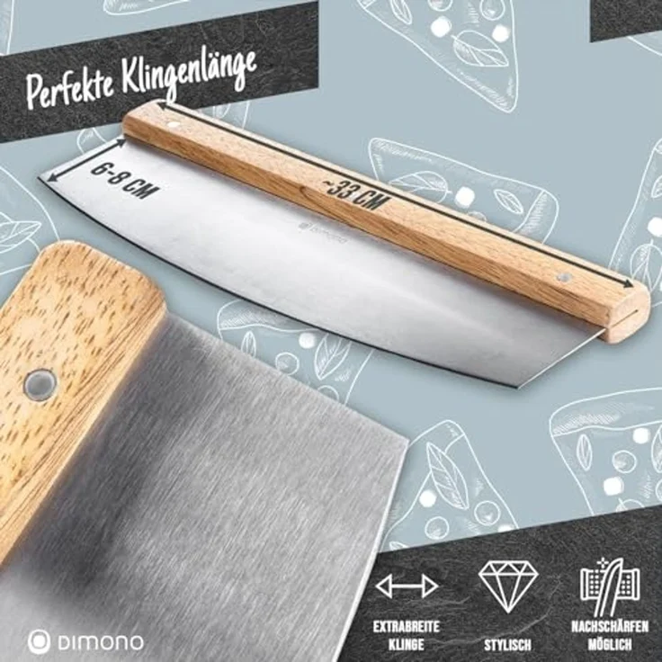 Dimono Pizzamesser DIMONO Profi Pizzamesser mit Holzgriff – Edelstahl Pizzaschneider Kräuter-Schneider Cutter mit Holz-Griff – Bild 7