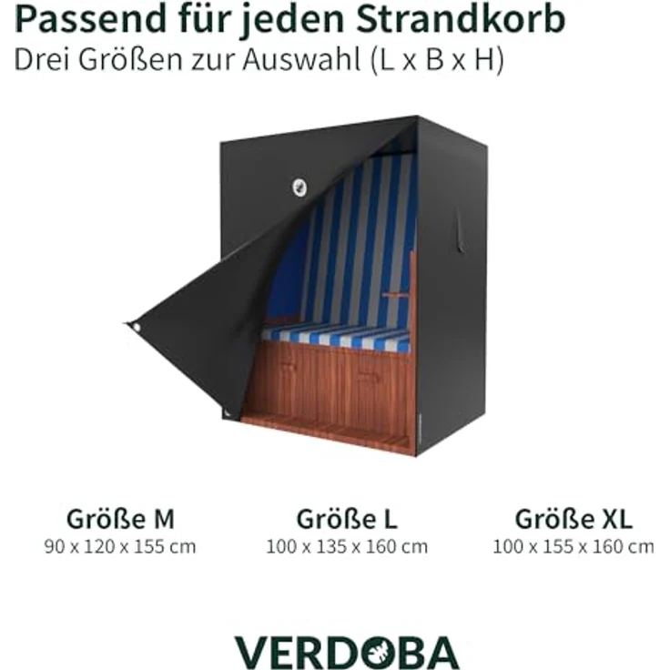 VERDOBA - Premium Strandkorb Schutzhülle winterfest 600D Oxford - 90 x 120 x 155 cm große Strandkorb Schutzhülle - wasserdichte Strandkorbhülle mit YKK Reißverschluss & UV-Schutz – Bild 8