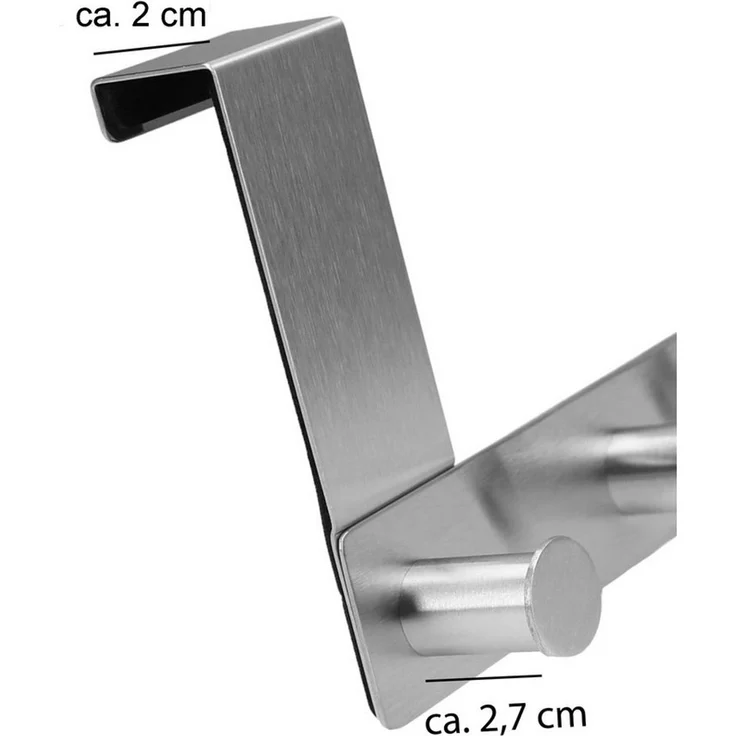 VonBueren Türgarderobe zum Einhängen Edelstahl 30 cm 5 Haken für Kleidung als Türhakenleiste, Passend für Türen mit oberem Falz bis 2 cm und etwa 2–3 mm Abstand zwischen Tür und Rahmen, Montage ohne Bohren – Bild 2