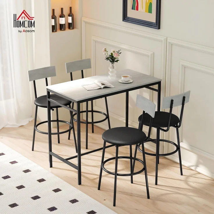 HOMCOM Bartisch Set, Stahl, MDF, Hellgrau, 110L x 55B x 90H cm – Bild 2