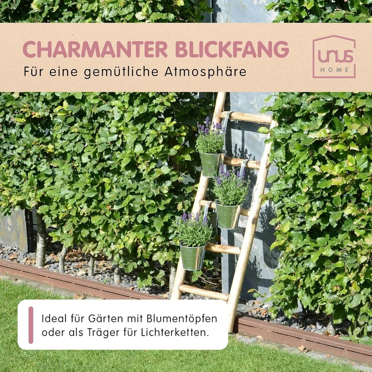 UNUS HOME Regalleiter Deko-Holzleiter (120cm, old look), handtuchhalter, gartendeko, pflanzenhalter, handtuchleiter, holzleiter – Bild 3