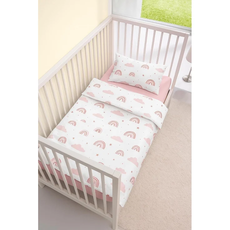soma Babybettwäsche Renforcé Baby Wende Bettwäsche 100x135 Regenbogen Wolke pink rosa weiß, Renforcé, 2 teilig, Babybettwäsche Rainbow Baumwolle warme winter weihnachtsbettwäsche – Bild 3