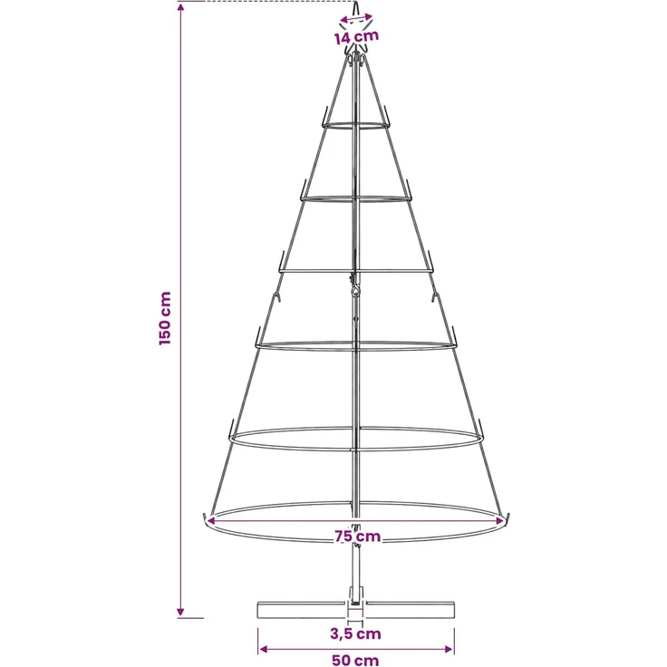 vidaXL Metall-Weihnachtsbaum mit Ständer KUOPIO 150 cm Stahl Schwarz 42019160 – Bild 9
