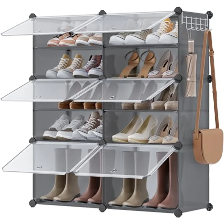 SONGMICS Schuhregal mit 6 Fächern, Schuhschrank, 30 x 40 x 30 cm pro Fach, schmal, mit Türen, Stahlrahmen, Kunststoff, für Flur, Schlafzimmer, Eingangsbereich, schiefergrau LPC033G01 – Bild 2