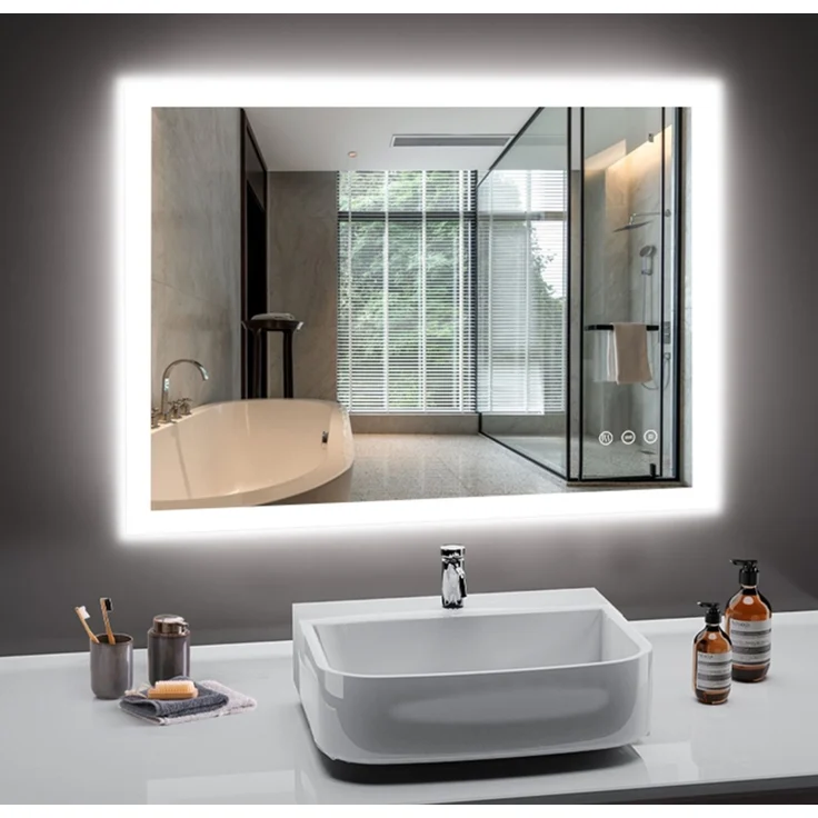 PESENXAN LED Badezimmerspiegel 80x60 cm, rechteckiger Wandspiegel mit Beleuchtung, 3 Lichtfarben dimmbar, Anti-Beschlag, Touch-Schalter, Memory-Funktion, IP44, horizontal/vertikal montierbar