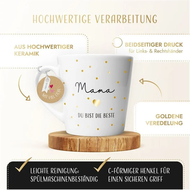 Amari Tasse für die Beste Mama Geschenk hochwertige Goldveredelung, Muttertag, Kaffeetasse, Teetasse, Bürotasse, 330 ml – Bild 3