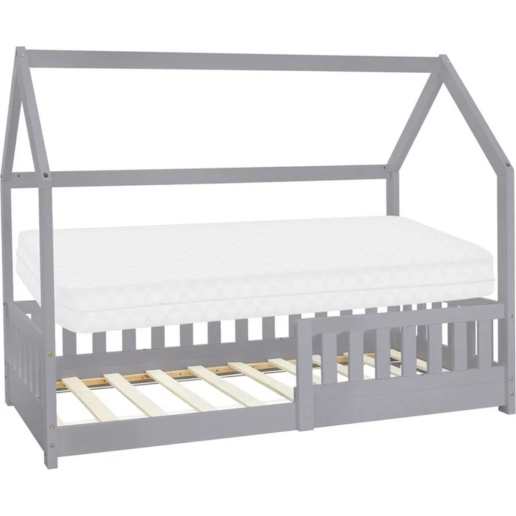 ML-DESIGN Spielbett Hausbett Kinderbett inkl. Lattenrost kreativ Bodenbett für Kinder, Abenteuerbett mit Rausfallschutz Kiefer Hellgrau Himmelbett Bettenhaus – Bild 1