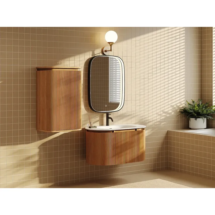 Vente-unique - LILIKO Badezimmersäule und -regal Holz, Platte Beige - B 35 cm x H 80 cm x L 50 cm