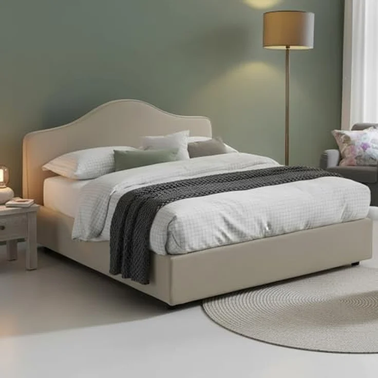 Talamo Italia - Isotta-Doppelbett, Bettkasten mit Stoffbezug, 100 % Made in Italy, Öffnung vorne, geeignet für Matratze 160 x 200 cm, taubengrau – Bild 1
