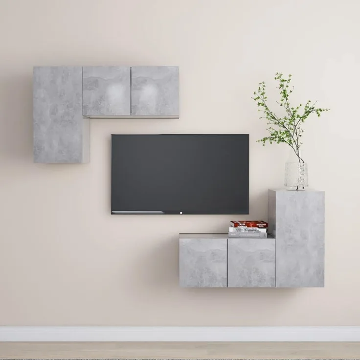 vidaXL 4-tlg. TV-Schrank-Set Betongrau Spanplatte [3079108]