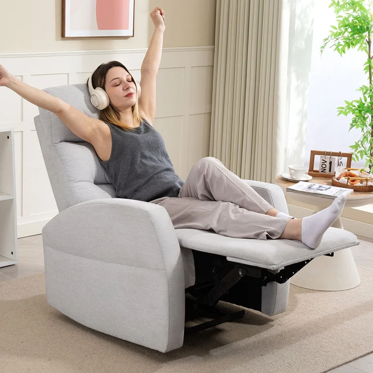 MELAYR, Verstellbarer Relaxsessel mit Fußstütze, Moderner Polstersessel, Hellgrau, 93 x 76 x 103 cm – Bild 3
