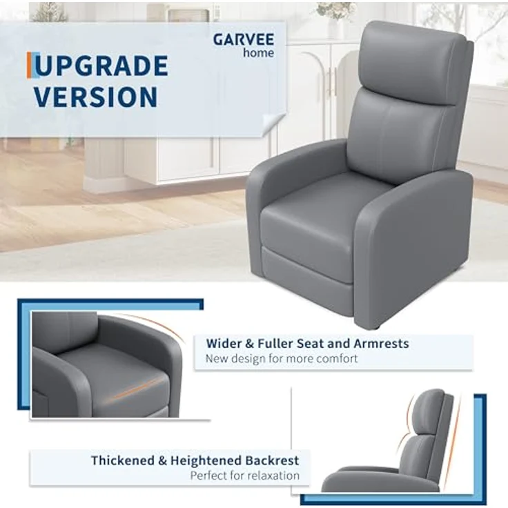 GarveeHome Relaxsessel Fernsehsessel Ruhesessel Liegesessel mit Liege-Funktion Polstersessel Leinen verstellbar Einzelliegesessel Wohnzimmer Schlafzimmer Heimkino (Grau) – Bild 6