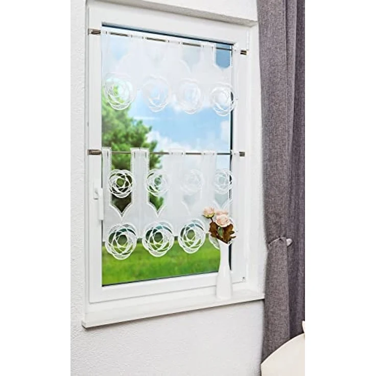 Scheibengardine Plauener Spitze - Circles (Bx H) 96cm * 42cm weiß – Bild 4
