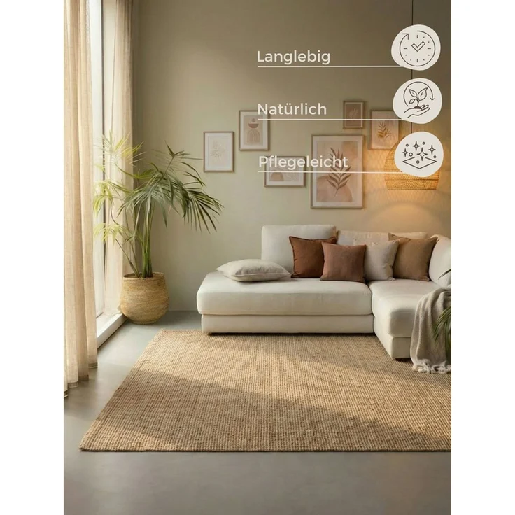 HANSE Home Teppich Jaipur Juteteppich, als Läufer und in Rund, rechteckig, Höhe: 10 mm, 100% Naturfaser, Wohnzimmer, Esszimmer, Schlafzimmer, GRS – Bild 3