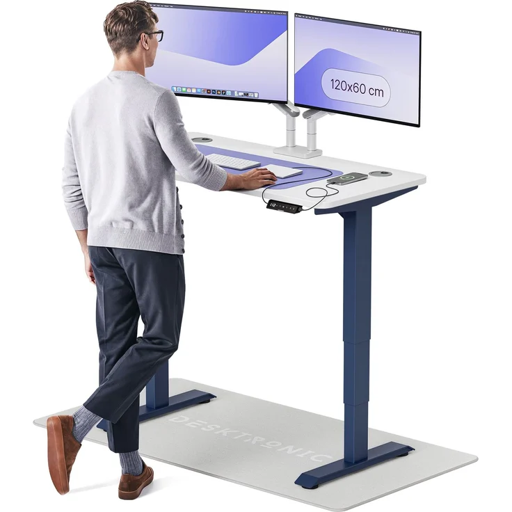 Desktronic HomePro Elektrisch höhenverstellbarer Schreibtisch 120x60cm Blau/Weiß mit Memory-Funktion, Anti-Kollisions Technologie, USB-A und USB-C-Ladeanschlüssen – Bild 1