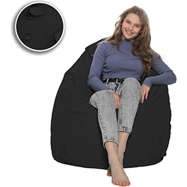 HomeIdeal - Sitzsack XXL Bodenkissen für Erwachsene & Kinder - Geeignet für Gaming oder Entspannen - Indoor wie Outdoor da er Wasserfest ist - mit EPS Perlen, Farbe:Schwarz, Größe:XL – Bild 5