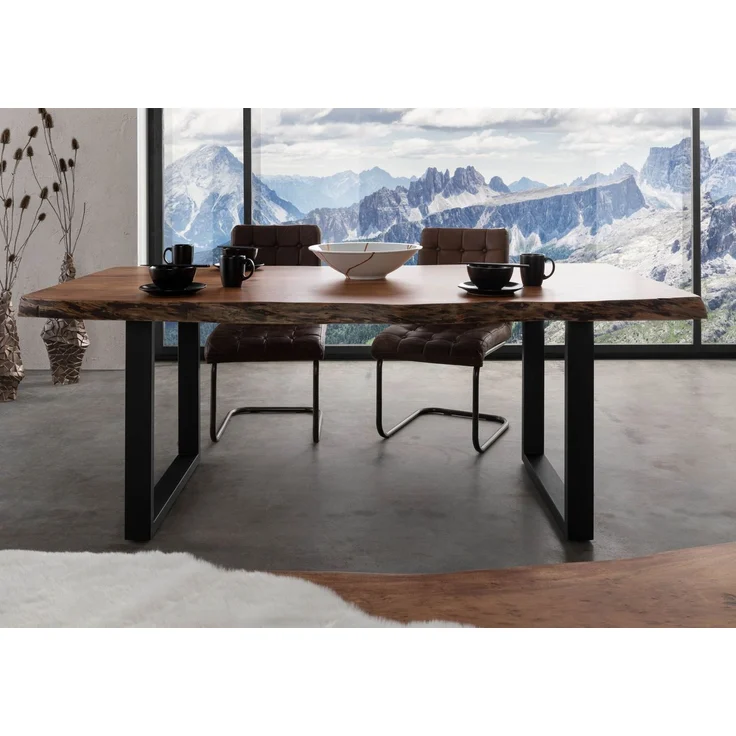 Baumtisch Akazie 160x90x77 natur lackiert / U-Beine anthrazit matt FREEFORM 5 – Bild 2