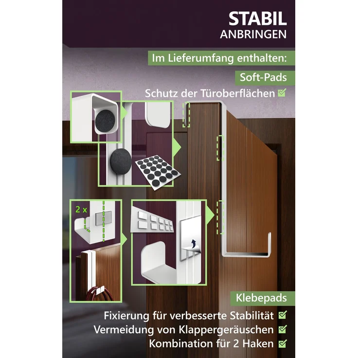 Aurelia Home Türhaken zum Einhängen, 10er-Set, Weiß – ohne Bohren, bis 8 kg – Bild 6