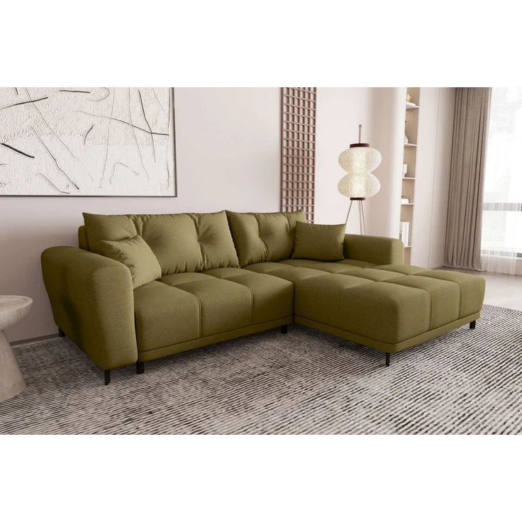99rooms Massimo Ecksofa Strukturstoff NEVE Khaki mit Schlaffunktion Rechts – Bild 1