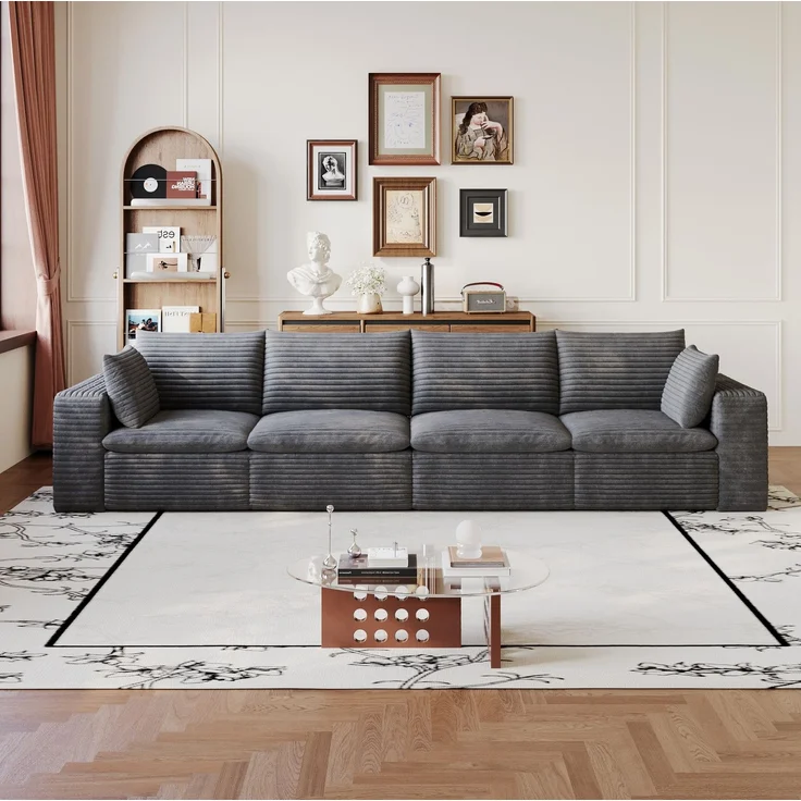 DESVIAE Sofa modular 340x90x60 cm aus Stoff Dunkelgrau mit Schaumstoffpolsterung – Bild 3