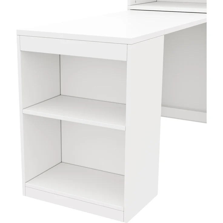 Flieks Schreibtisch 130x55x137 cm Klapptisch 2-in-1 mit Stauraum & Schrank, Multifunktionaler Computertisch mit 4 Fächern, Weiß – Bild 8