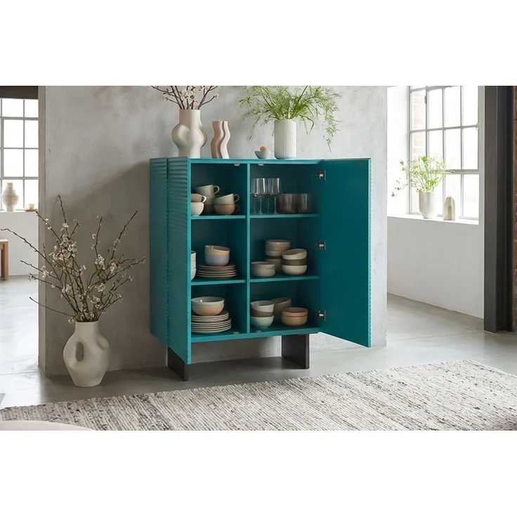 KAWOLA Highboard LYNN 2 Türen lackiert petrol 120 x 40 x 100 cm – Bild 4