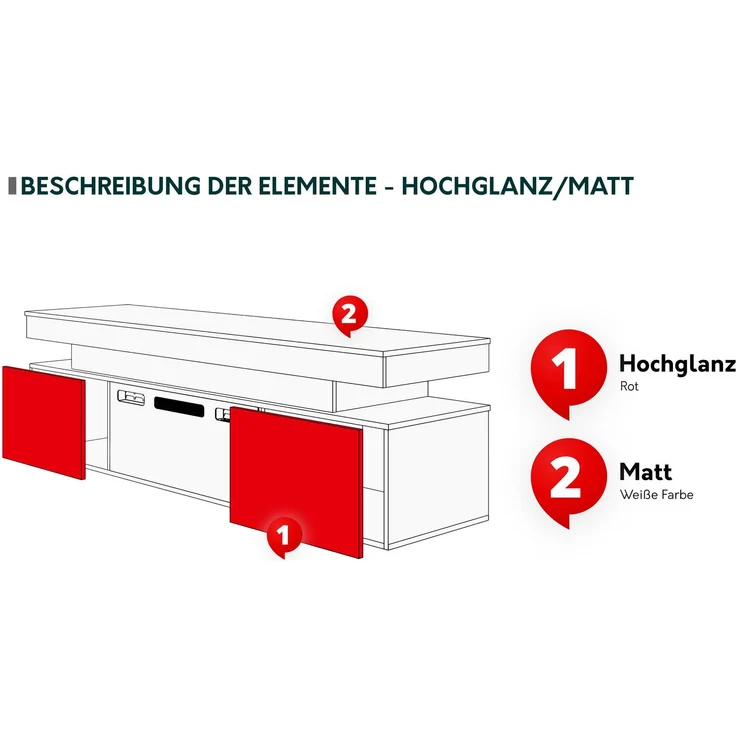 Mirjan24 'EF 2D Serkuzo' TV-Lowboard mit Kamin, MDF weiß (hochglanz/matt), 59 x 41 x 190 cm – Bild 8