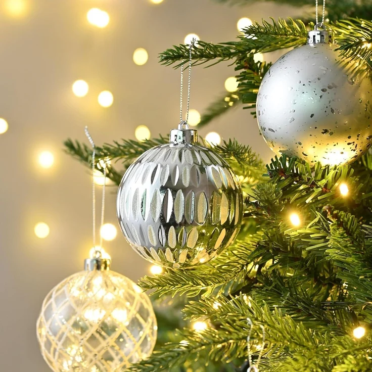 12er Set Victor's Workshop Weihnachtskugeln 8cm Transparent Silber – Bild 5
