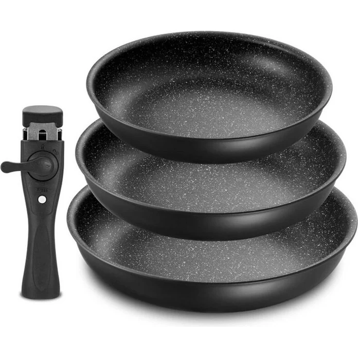 Gotoll Pfannen-Set mit abnehmbarem Griff und Antihaftbeschichtung, Aluminium (Set, 3-tlg, Pfanne Ø20/24/28 cm), für alle Herdarten geeignet, ergonomischer Kunststoffgriff – Bild 5
