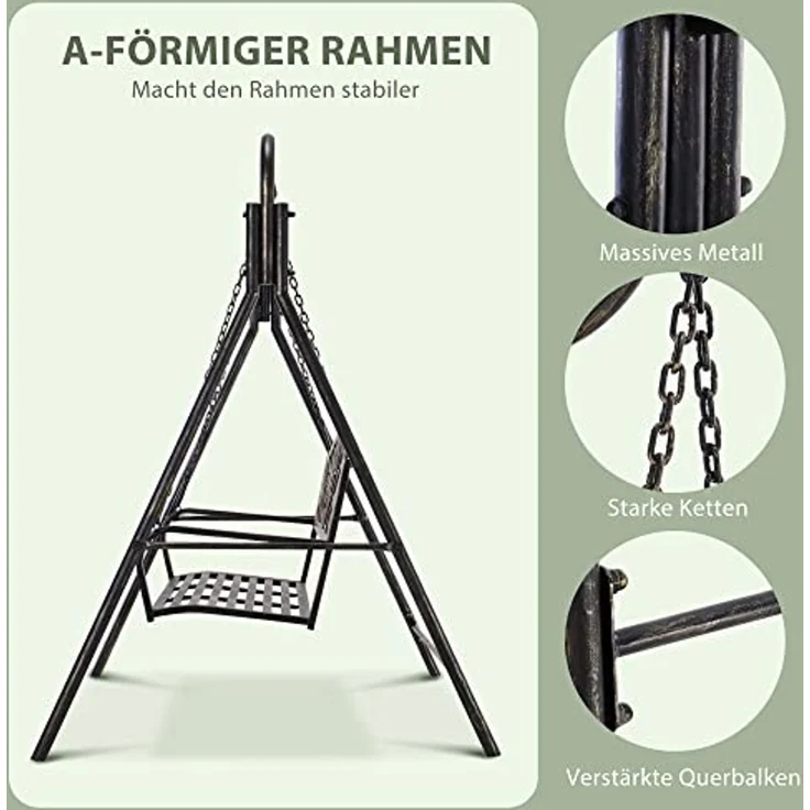 Outsunny Hollywoodschaukel mit A-Rahmen und zusätzlicher Stützstange, 3-Sitzer, Bettfunktion, Hollywoodschaukel, 1 tlg, Hollywoodschaukel, für Garten, Balkon, Schwarz – Bild 3