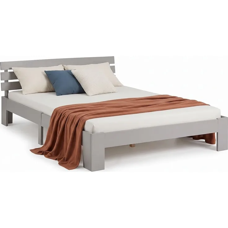 Homestyle4u Futonbett, massives Kiefernholz, Grau, 120x200 cm