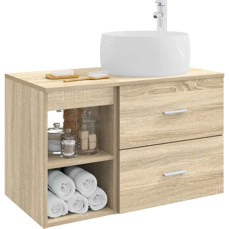 vidaXL Wandmontiertes Badezimmermöbel-Set 2 stk. Sonoma-Eiche 3403922 – Bild 3