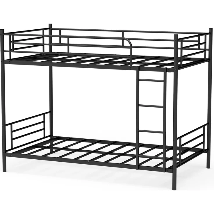Etagenbett 90×190 cm mit Absturzsicherung und Leiter, Metall, Schwarz, ohne Matratze – Bild 8