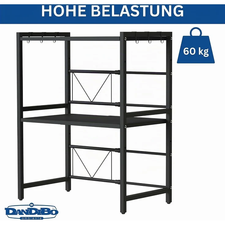 DanDiBo Verstellbares Mikrowellenregal 3 Stufig 40-64 cm Mikrowellen Regal 96614 Stehend Mikrowellenständer Küchenregal – Bild 4