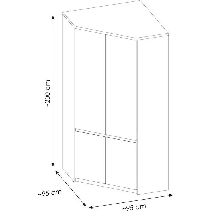 Eckkleiderschrank in weiß FORTALEZA-129, B/H/T ca. 95/200/95 cm – Bild 3